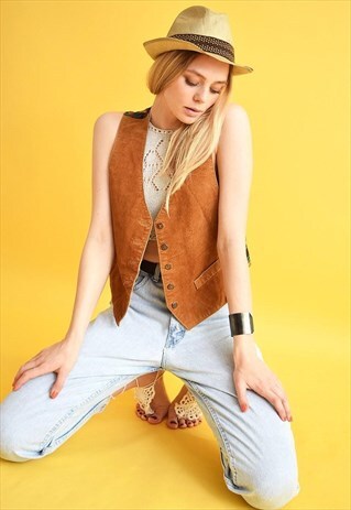90'S RETRO BOHO SUEDE LEATHER GILET TOP VEST