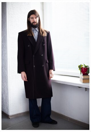 VINTAGE 80'S MAROON WOOL DOUBLE BREASTED COAT