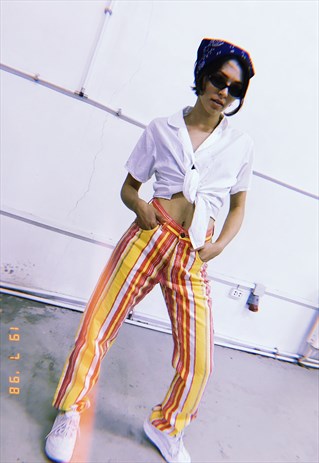 VINTAGE 90S RETRO STRIPPED REGULAR WAIST TROUSERS