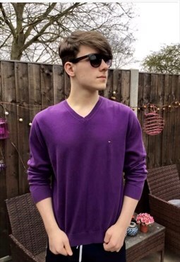 80s to 90s purple Tommy Hilfiger fine knit jumper