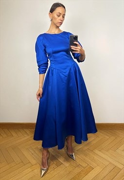 Vintage Blue  Satin Maxi Dress, Long Silky Dress