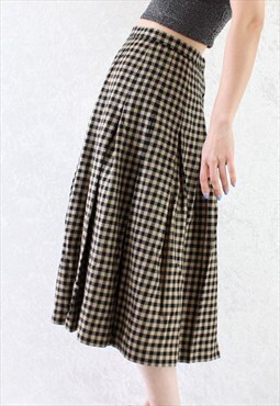 Vintage Wool Skirt Grid T600 Size S