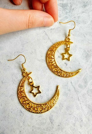 CELESTIAL MOON STATEMENT EARRINGS GOLD