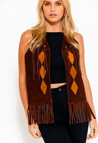 VINTAGE 90'S BROWN FRINGED WAISTCOAT