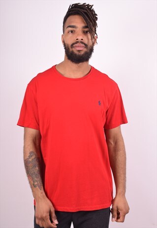 POLO RALPH LAUREN MENS VINTAGE T-SHIRT TOP LARGE RED 90S