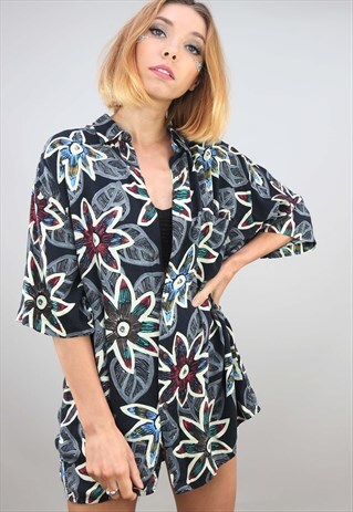 VINTAGE OVERSIZED SHORT SLEEVE PATTERNED SHIRT