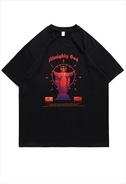 Jesus print t-shirt retro slogan tee saint lord top in black