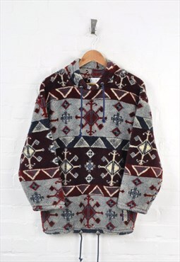 Vintage Fleece Sweater Aztec Pattern Grey/Red Ladies Medium