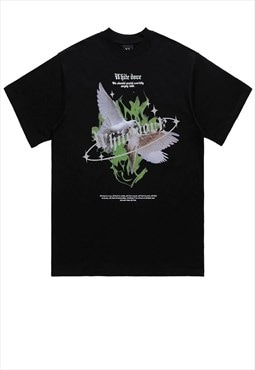 White dove t-shirt peace slogan tee hippie top in black