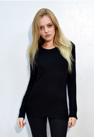 BASIC PLAIN COLOR BASIC KNIT JUMPER TOP IN BLACK