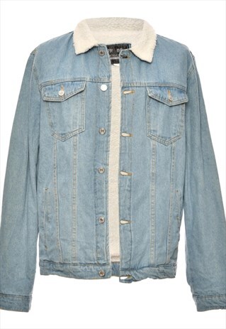 BEYOND RETRO VINTAGE SHERPA-LINED LIGHT WASH DENIM JACKET -