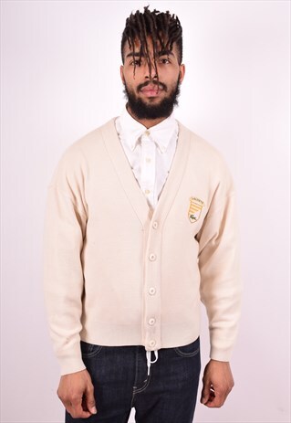 LACOSTE MENS VINTAGE CARDIGAN SWEATER MEDIUM BEIGE 90'S