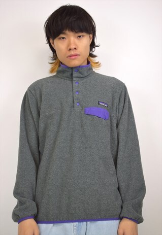 VINTAGE 90S PATAGONIA GREY PURPLE SYNCHILLA FLEECE JUMPER