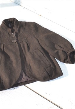Vintage brown/black wool blend tweed 3/4 sleeve jacket