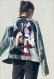 Reworked Designer Blue Denim Jacket With Mickey Mouse