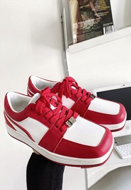 Square toe sneakers retro classic platform trainers in red