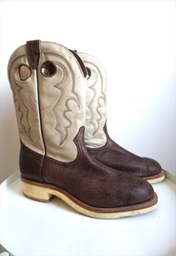 Vintage Brown Genuine Leather Biker Boots Shoes Cowboy boots