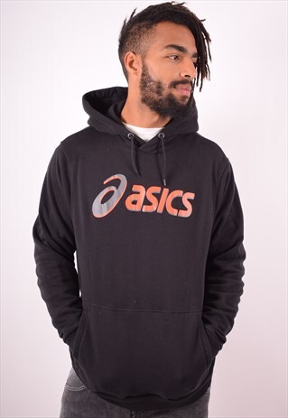 ASICS MENS VINTAGE HOODIE SWEATER XXL BLACK 90S