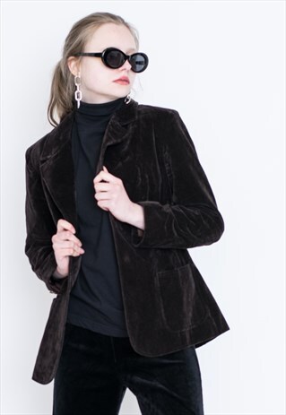 VINTAGE DARK BROWN VELVET RETRO JACKET