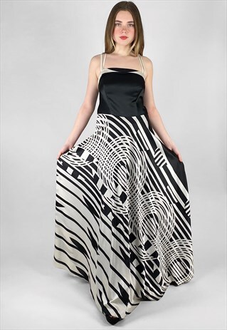 70's Kathe Wettley Model Black White Vintage Maxi Dress