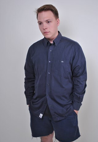 90S BLACK LACOSTE SHIRT, MEN'S COTTON SUIT BUTTON DOWN