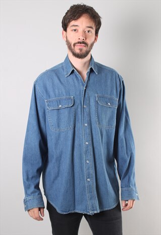 VINTAGE DENIM SHIRT 90'S BLUE MEDIUM