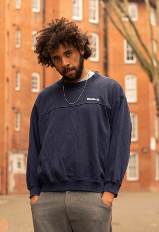 VINTAGE REEBOK SPELLOUT SWEATSHIRT IN NAVY