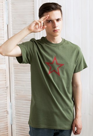 STAR T SHIRT GEOMETRIC ABSTRACT MINIMALIST KHAKI RETRO CCCP