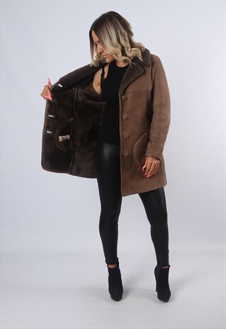 SHEEPSKIN SUEDE SHEARLING COAT LEATHER JACKET UK 10 (BJ6E)