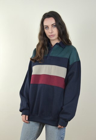 90S VINTAGE COLLARED COLOUR BLOCK SWEATSHIRT