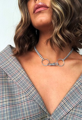 22" DOUBLE CLASP PENDANT CURB NECKLACE CHAIN - SILVER