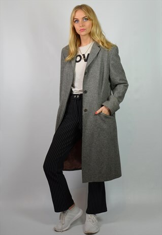 VINTAGE 90S LONG LIGHT GREY RELAXED BLAZER / MAC COAT