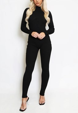 Ribbed Knit Jumpsuit In Black