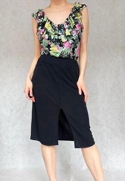Vintage 90s Kookai Black Midi Skirt, Black Pencil Skirt