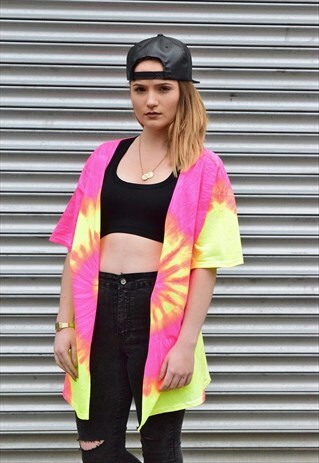 VINTAGE RETRO 90'S NEON FESTIVAL TIE DYE KIMONO T SHIRT 4853