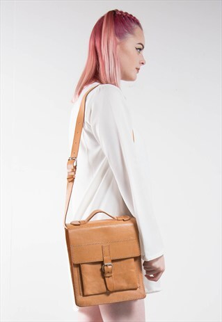 VINTAGE 70'S TAN LEATHER SATCHEL BAG