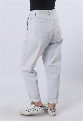 HIGH WAISTED DENIM JEANS TAPERED LEG VINTAGE UK 12 (J92O)