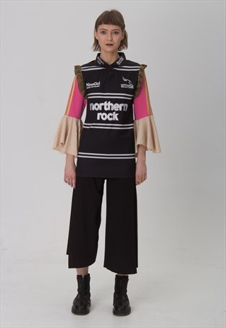 REWORKED RUGBY BLOUSE FLARED SLEEVES, POLO NECK AND FRILL