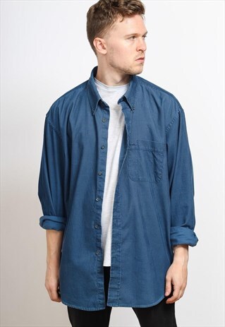 VINTAGE CORDUROY CORD SHIRT BLUE