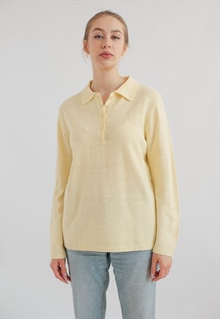 Vintage Y2K Chic Boxy Fit Knitwear Jumper in Pastel Yellow M