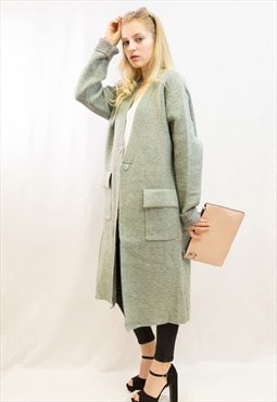 Oversized Long Line Wool Blend Coat with Pockets in Green