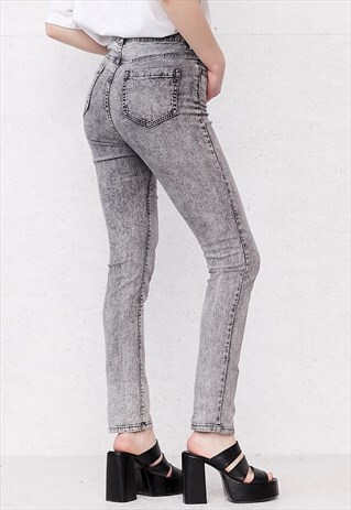 VINTAGE GREY ACID WASH SKINNY FIT DENIM JEANS