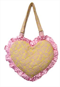 Yellow Floral Ruffle Heart Tote Bag