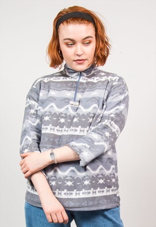 VINTAGE PATTERN FLEECE QUARTER ZIP JUMPER