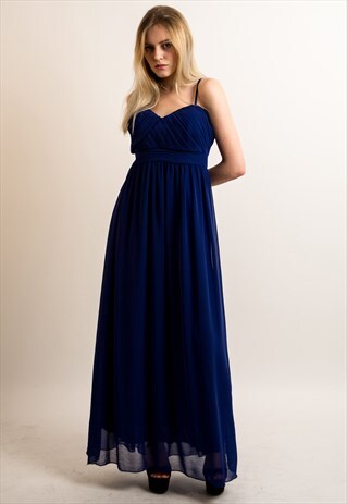 CHIFFON PLEATED BUST & PAISLEY PRINT MAXI DRESS (ROYAL BLUE)