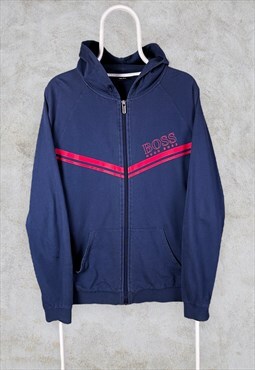 Vintage Hugo Boss Hoodie Blue Zip Up Small