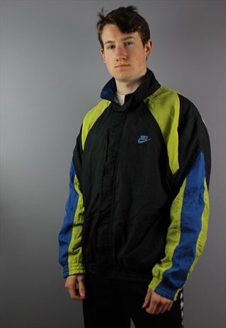 VINTAGE NIKE SILVER TAG NYLON WINDBREAKER BLACK GREEN BLUE
