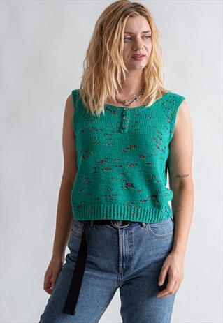 VINTAGE 70S BOHO KNIT BLOUSE WITH BUTTON DETAIL