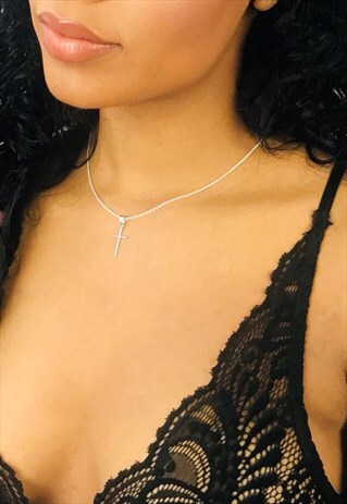 THE CROSS WHITE GOLD PLATED PENDANT NECKLACE