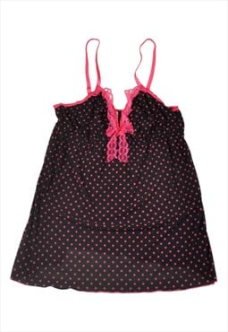 Vintage Secret Cami Dress Top Polka Dot Black/Pink Medium